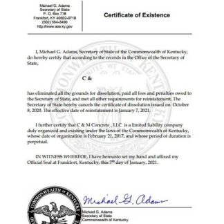 USA Kentucky certificate of good standing download template file
