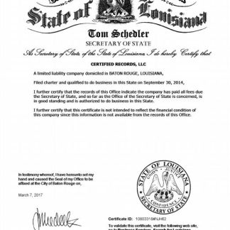 USA Louisiana certificate of good standing download template file