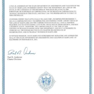 USA Maryland certificate of good standing download template file
