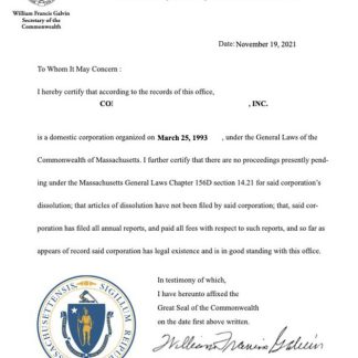 USA Massachusetts certificate of good standing download template file