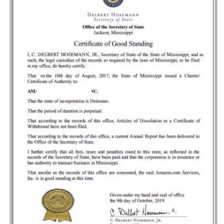 USA Mississippi certificate of good standing download template file