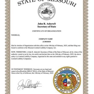 USA Missouri certificate of organization Word and PDF template download template file