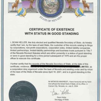 USA Nevada certificate of good standing download template file