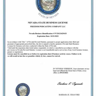USA Nevada State certificate of business license Word and PDF template download template file