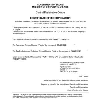 Brunei certificate of registration Word and PDF template download template file
