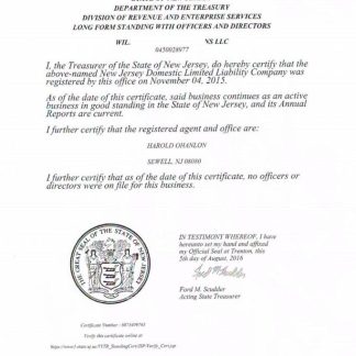 USA New Jersey certificate of good standing download template file