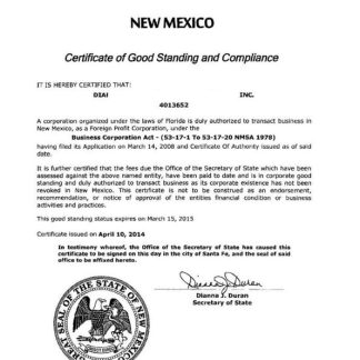 USA New Mexico certificate of good standing download template file