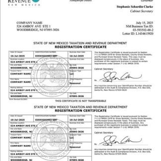 USA New Mexico?registration certificate Word and PDF template download template file