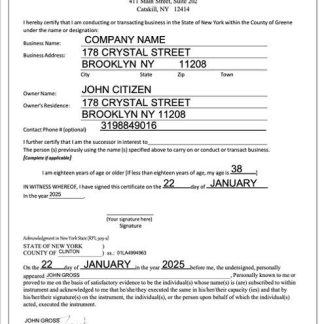 USA New York business certificate Word and PDF template download template file