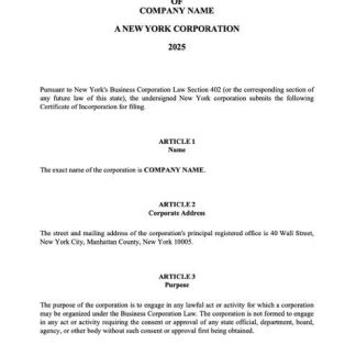 USA New York certificate of incorporation Word and PDF template, version 2 download template file
