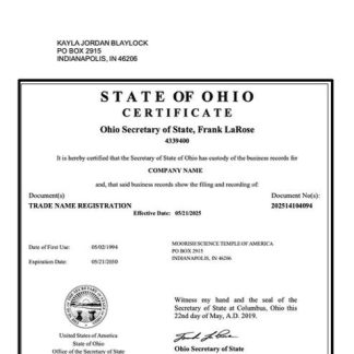 USA Ohio trade name registration Word and PDF template download template file