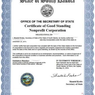 USA South Dakota certificate of good standing download template file