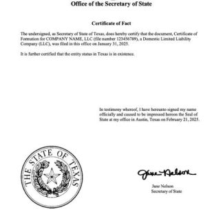 USA Texas certificate of fact Word and PDF template download template file