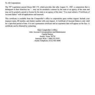 USA Texas certificate of good standing Word and PDF template download template file