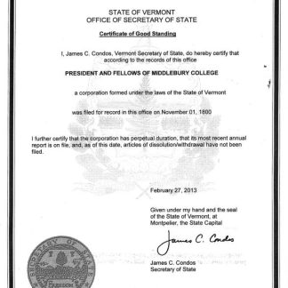 USA Vermont certificate of good standing download template file