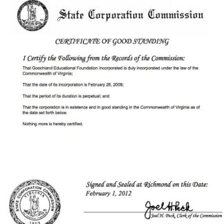 USA Virginia certificate of good standing download template file