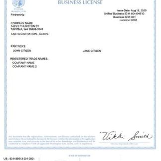 USA Washington business license Word and PDF template download template file