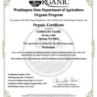 USA Washington organic certificate of company Word and PDF template download template file