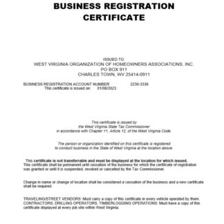 USA West Virginia certificate of company registration Word and PDF template download template file