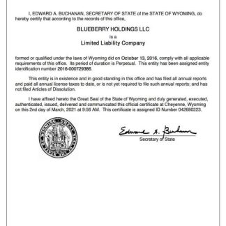 USA Wyoming certificate of good standing download template file