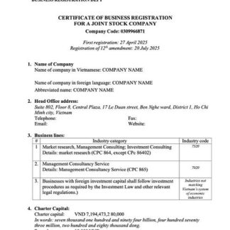 Vietnam certificate of business registration  Word and PDF template download template file