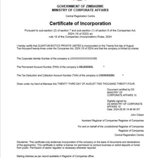 Zimbabwe business registration certificate Word and PDF template download template file
