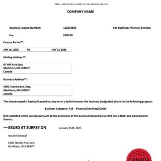 Canada business license Word and PDF template download template file