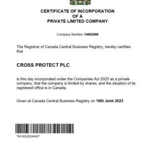 Canada certificate of registration Word and PDF template download template file