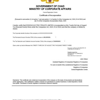Chad certificate of registration Word and PDF template download template file