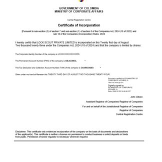 Colombia certificate of registration Word and PDF template download template file