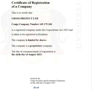 Congo certificate of registration Word and PDF template download template file