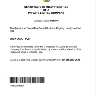 Costa Rica certificate of registration Word and PDF template download template file