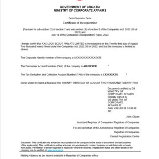Croatia certificate of registration Word and PDF template download template file