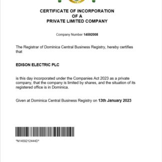 Dominica certificate of registration Word and PDF template download template file