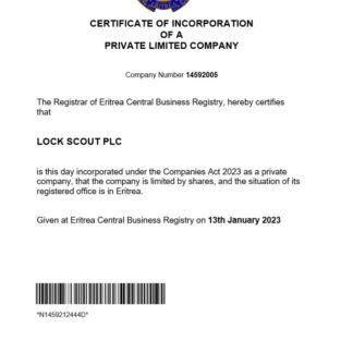 Eritrea certificate of registration Word and PDF template download template file