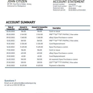 Madagascar Acces Banque bank statement download template file