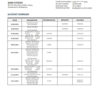 Madagascar Bank of Africa bank statement download template file