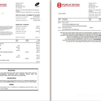 Malaysia Public Islamic Bank statement Word and PDF template, 2 pages download template file