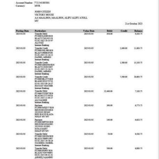 Maldives Bank of Maldives account statement Word and PDF template download template file