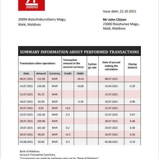 Maldives Bank of Maldives bank statement template in Word and PDF format download template file