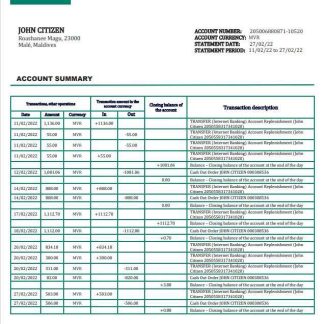 Maldives HBL bank statement download template file
