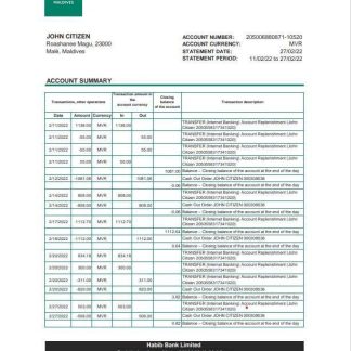 Maldives HBL bank statement Excel and PDF template download template file