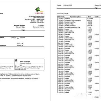 Australia St.George Bank statement of account Word and PDF template, 2 pages download template file