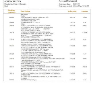 Mali Banque Atlantiaque bank statement download template file