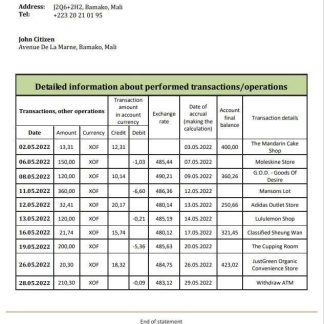 Mali Banque Commerciale du Sahel bank statement download template file