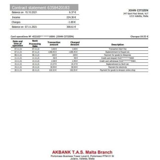 Malta Akbank bank statement download template file