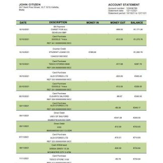 Malta APS bank statement download template file