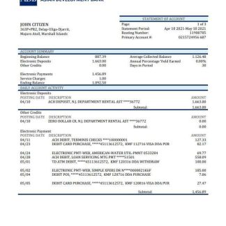 Marshal Islands ADB bank statement download template file