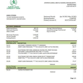 Mauritania Chinguitty Bank statement download template file