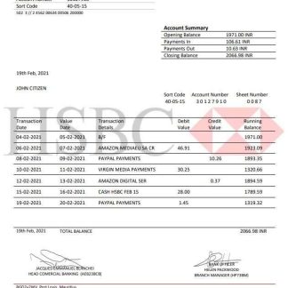 Mauritius HSBC bank statement download template file